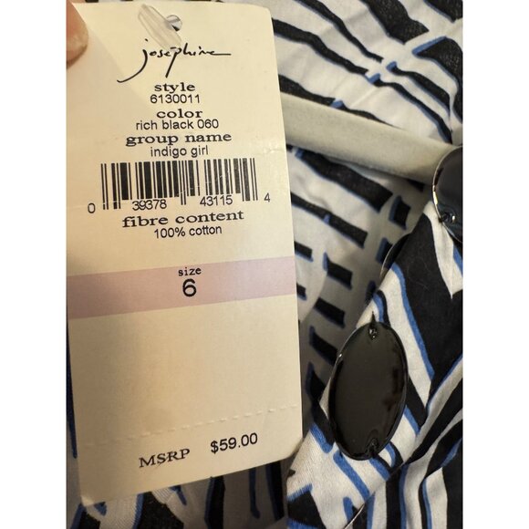 Josephine Indigo Girl Womens Top Size 6 Black/White Leaf Print 3/4 Sleeves Cotto - Picture 3 of 6